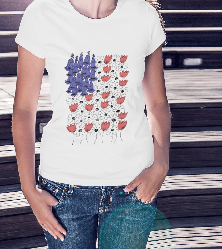 Fourth Of July Foxglove Daisy Tulip Subtle F Trump USA 250 Birthday T-Shirt