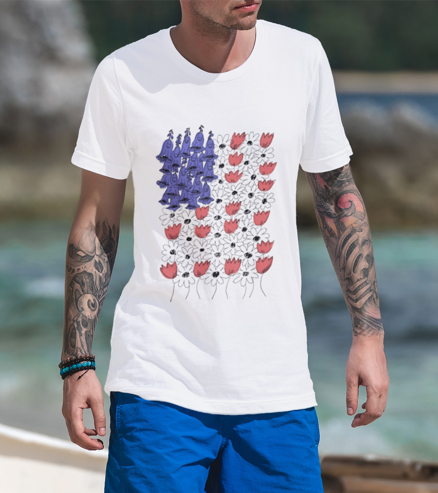 Fourth Of July Foxglove Daisy Tulip Subtle F Trump USA 250 Birthday T-Shirt