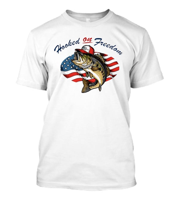 Hooked On Freedom Fish American Flag T-Shirt