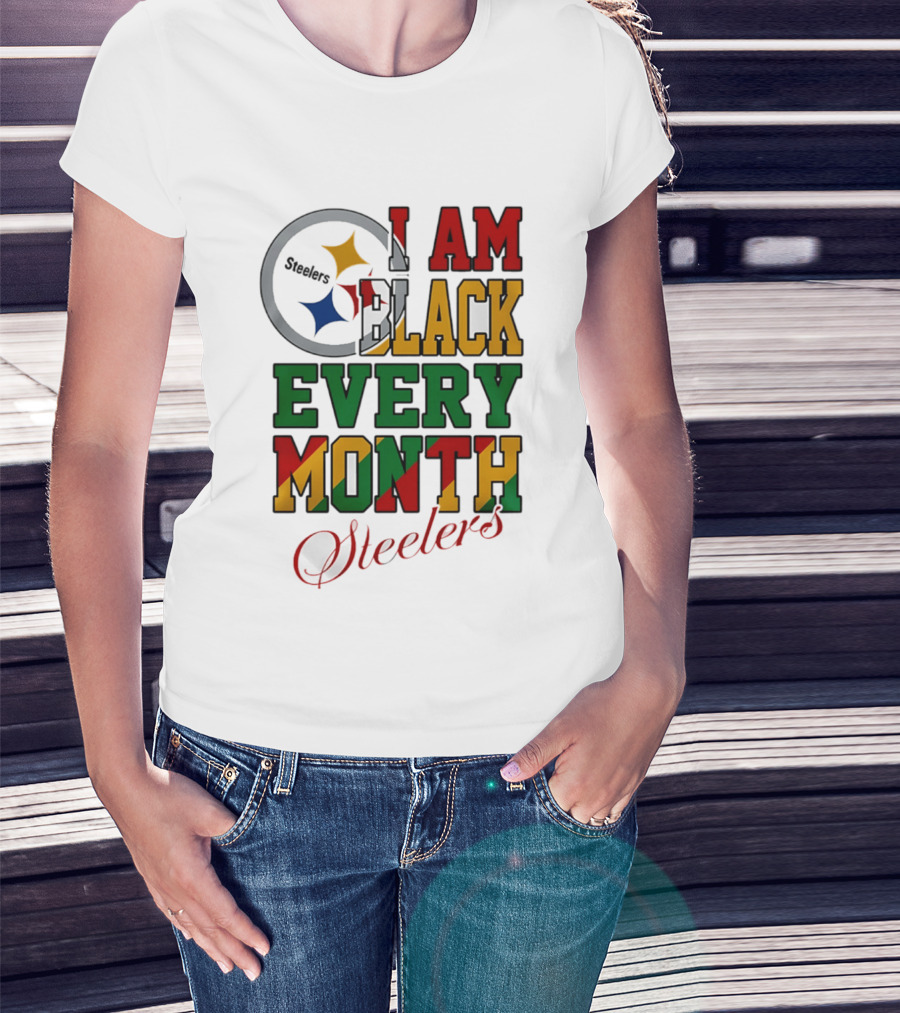 I Am Black Every Month Steelers Juneteenth T-Shirt