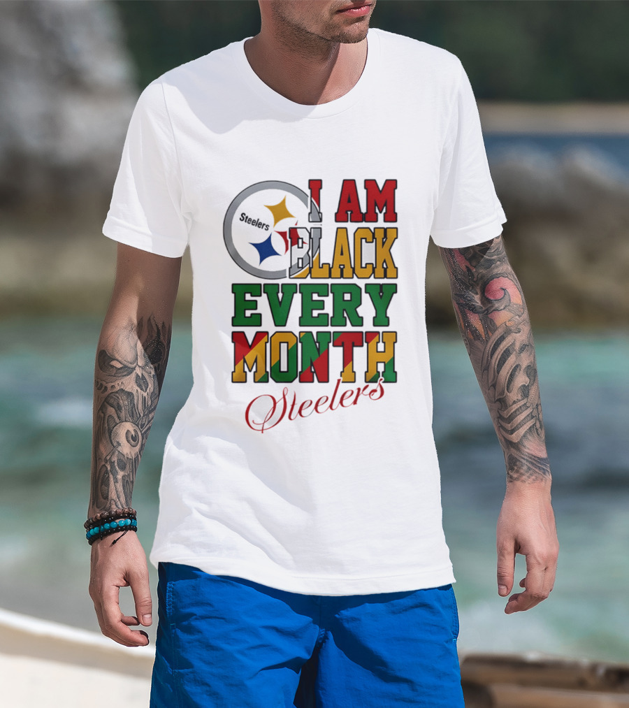 I Am Black Every Month Steelers Juneteenth T-Shirt