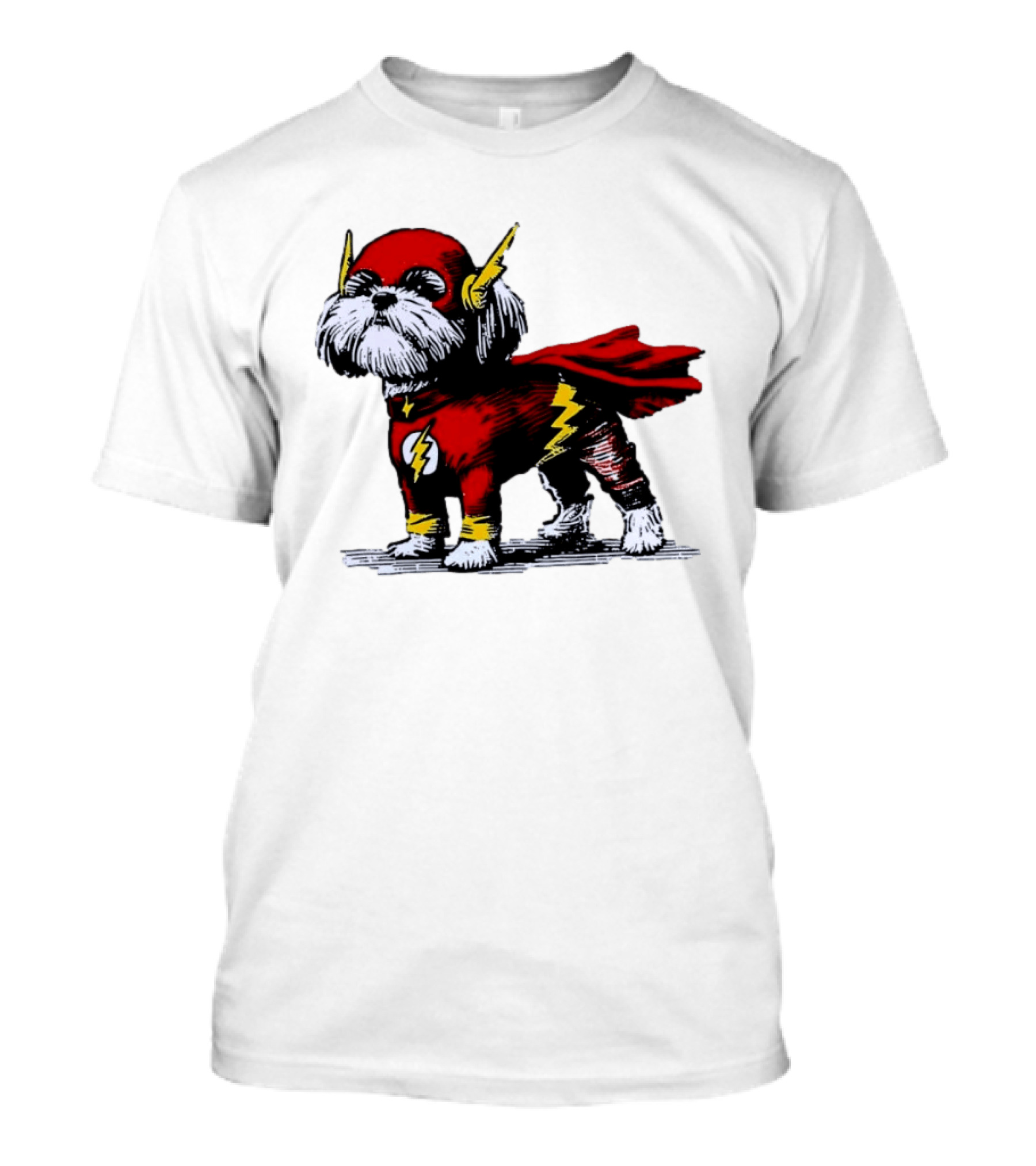Shih Tzu Dog In The Flash Superhero Costume With Lightning Bolt T-Shirt
