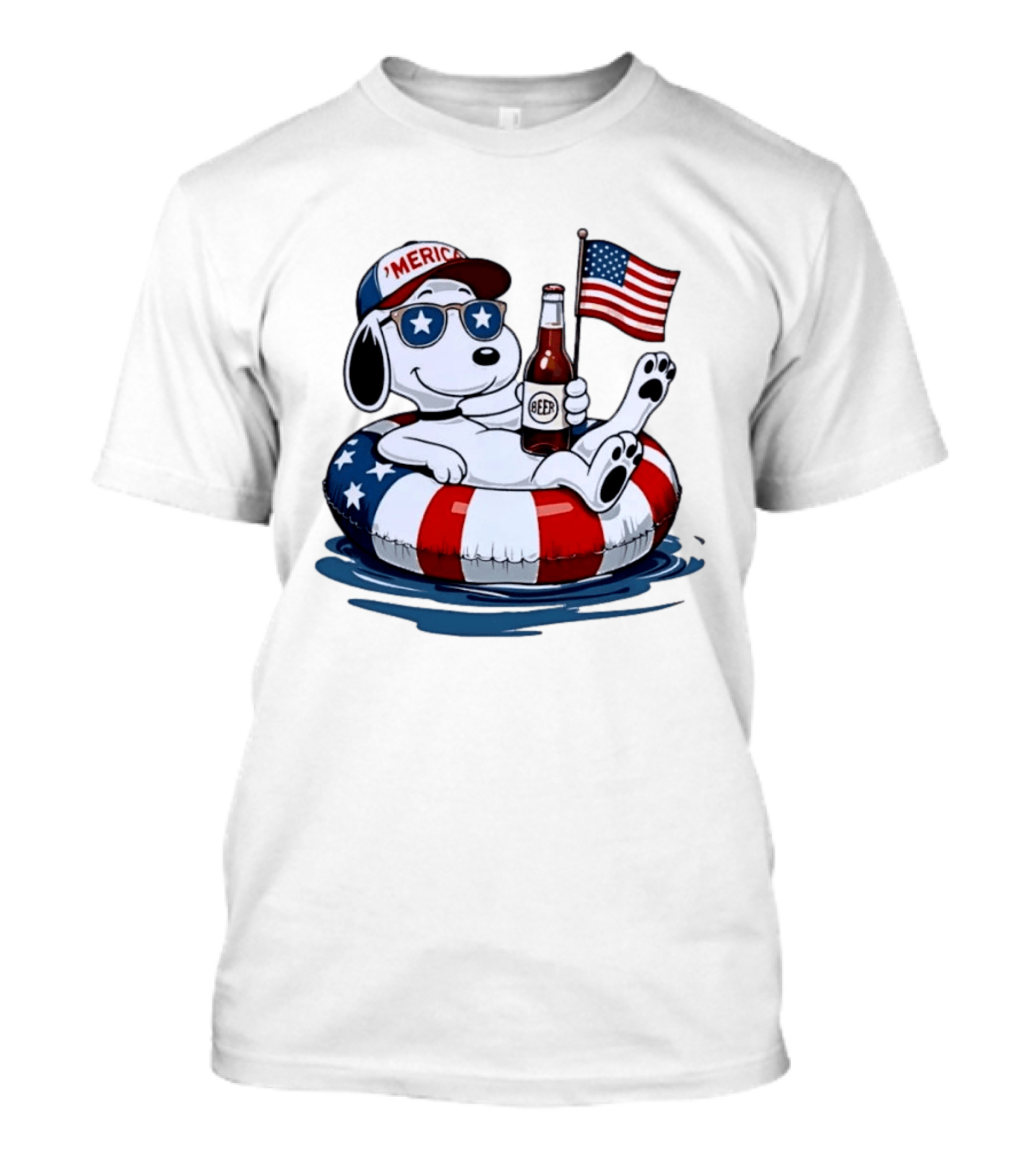 Snoopy Patriotic American Flag Beer Floaty Relaxing T-Shirt