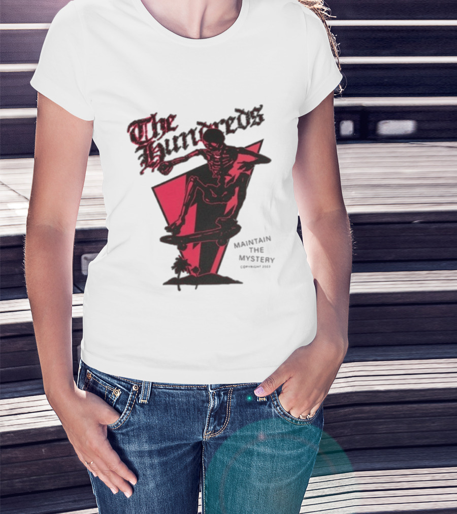 The Hundreds Skeleton Skateboard Maintain The Mystery Skull Mountain 2023 T-Shirt