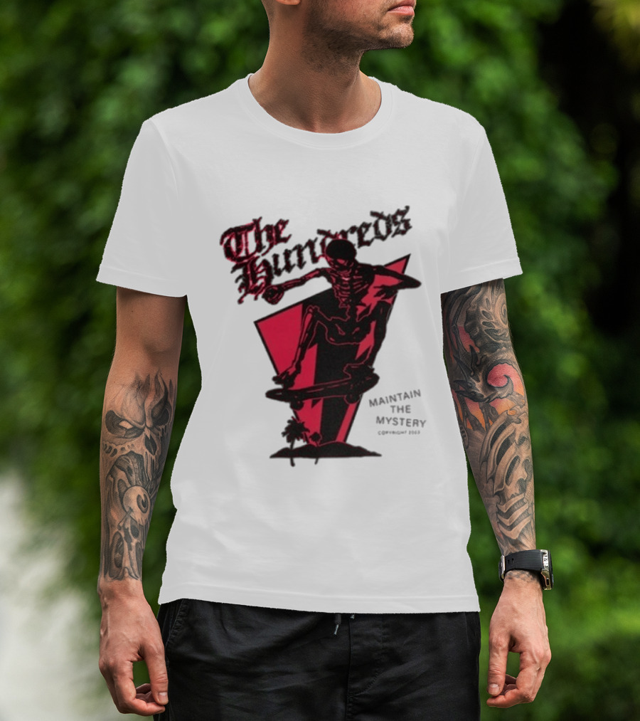 The Hundreds Skeleton Skateboard Maintain The Mystery Skull Mountain 2023 T-Shirt