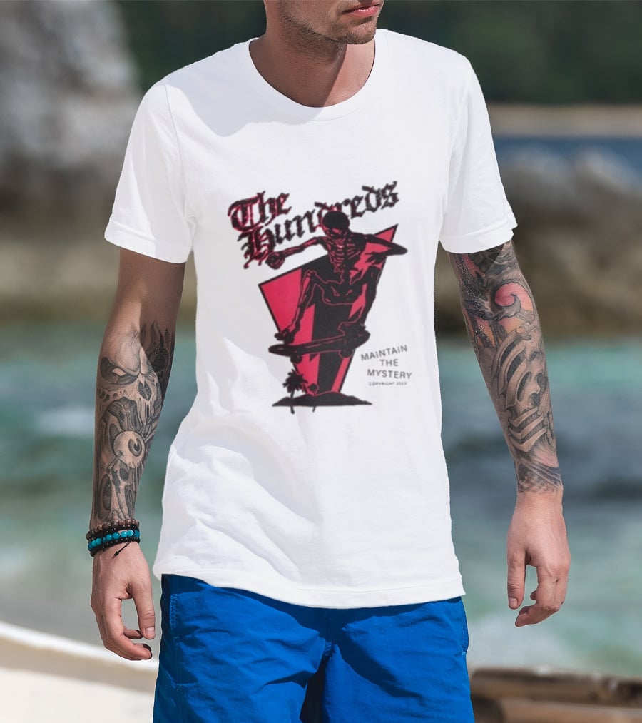 The Hundreds Skeleton Skateboard Maintain The Mystery Skull Mountain 2023 T-Shirt