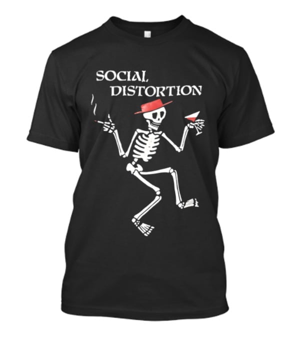 Social Distortion Skeleton Smoking Martini Red Hat T-Shirt