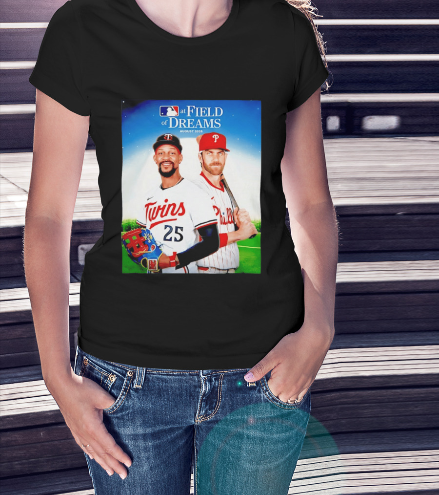 Twins Buxton Vs Phillies Harper MLB At Field Of Dreams August 2026 T-Shirt