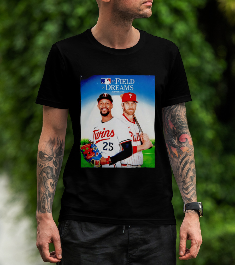 Twins Buxton Vs Phillies Harper MLB At Field Of Dreams August 2026 T-Shirt