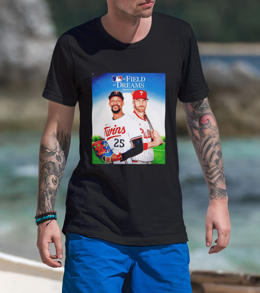 Twins Buxton Vs Phillies Harper MLB At Field Of Dreams August 2026 T-Shirt