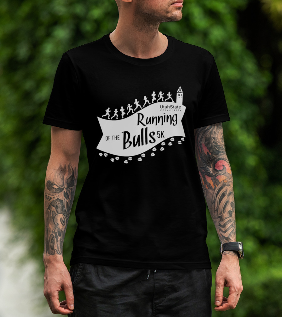 Utah State Running Of The Bulls 5K Event With Runners And Tower T-Shirt