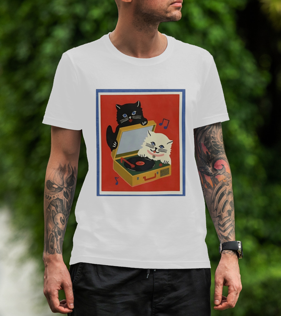 Alley Cats With Record Player And Musical Notes T-Shirt