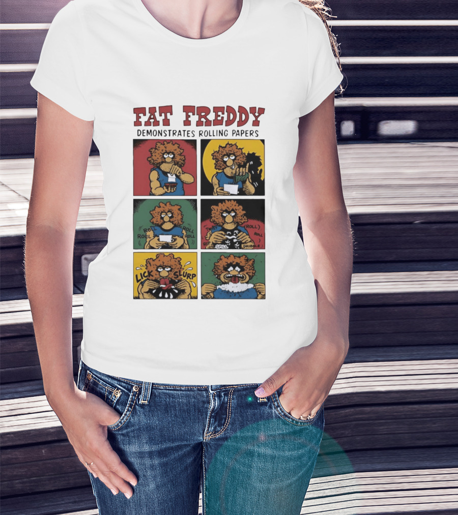 Fabulous Furry Freak Brothers Fat Freddy Rolling Papers Guide Comic Panels T-Shirt