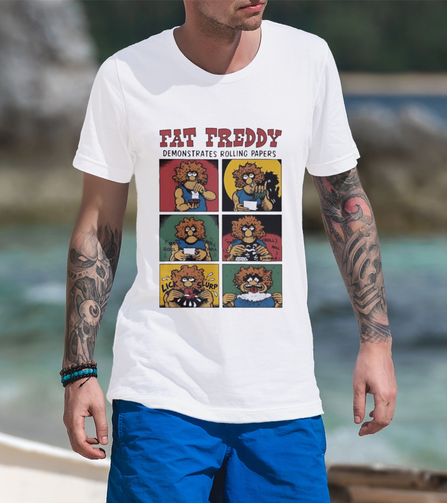 Fabulous Furry Freak Brothers Fat Freddy Rolling Papers Guide Comic Panels T-Shirt