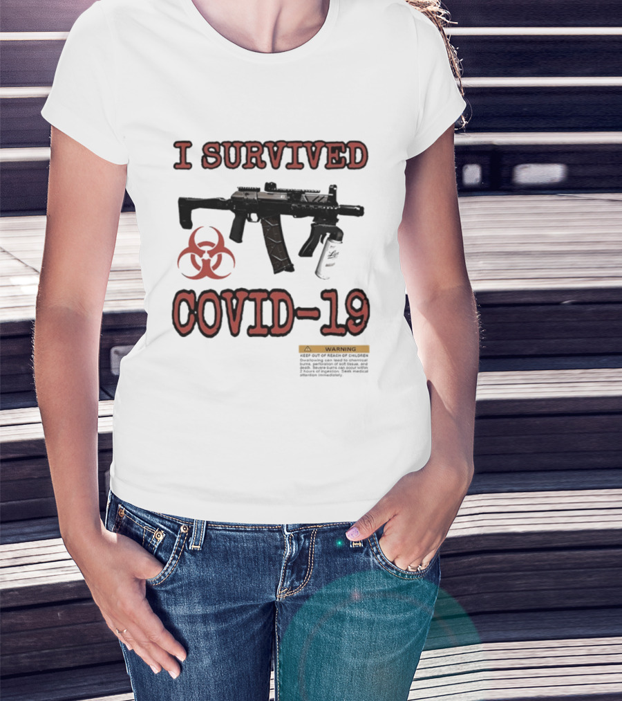 Nickatnite I Survived Covid 19 Biohazard Gun Warning T-Shirt
