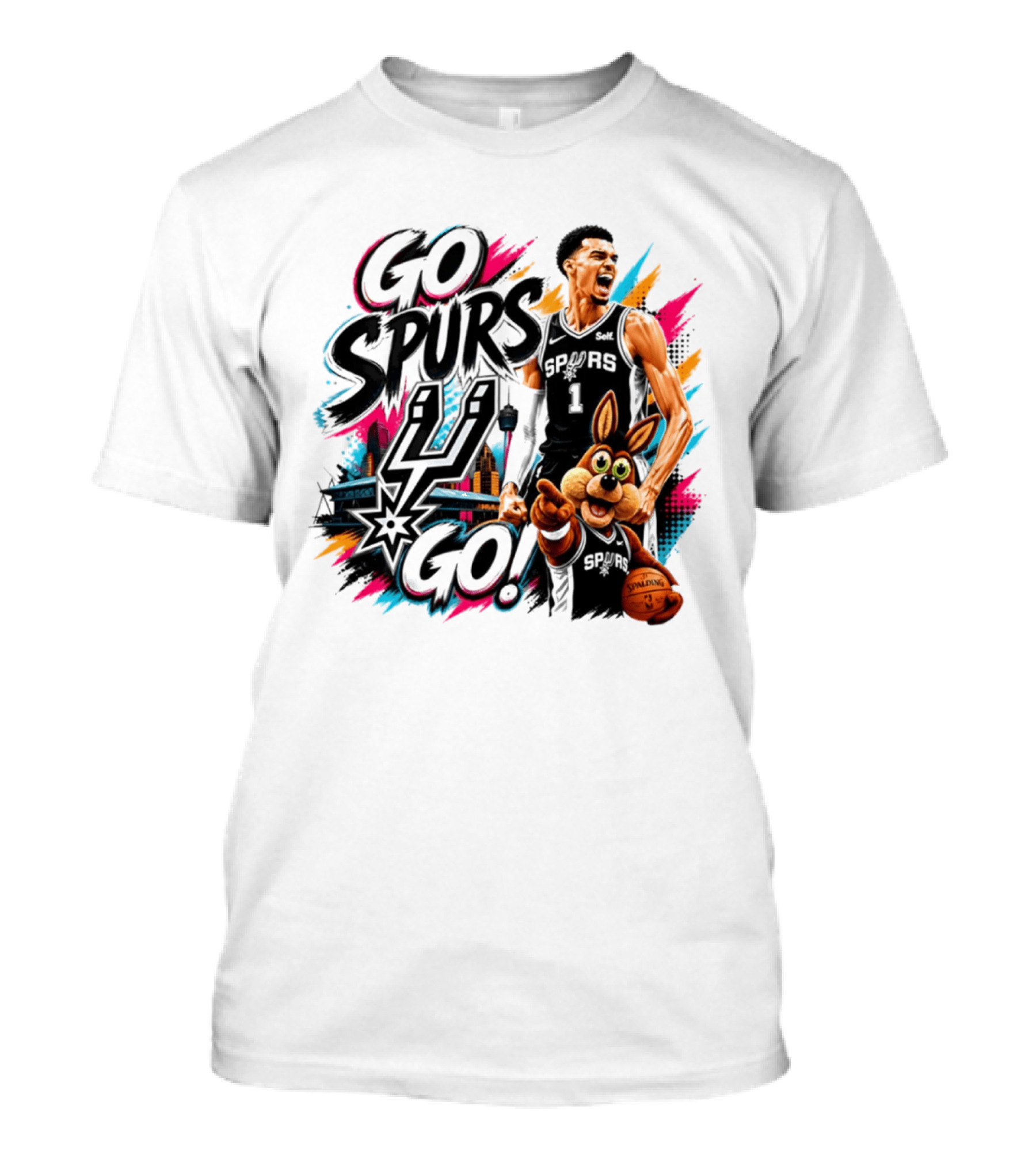 Go Spurs Go San Antonio Spurs Victor Wembanyama City Skyline T-Shirt