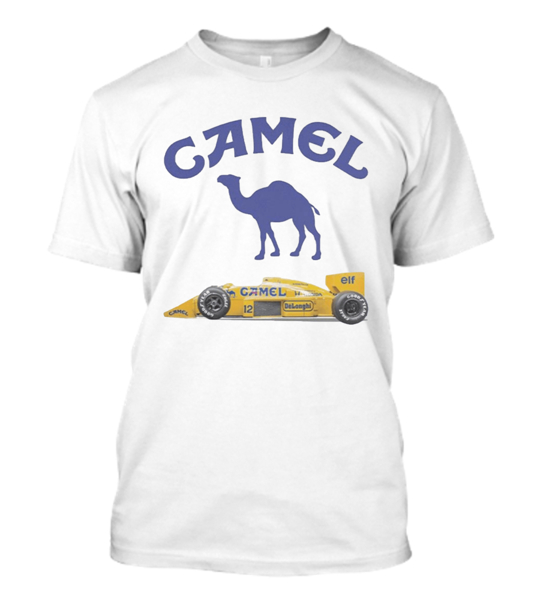 Camel F1 Racing Car With Camel Logo And Elf Branding T-Shirt