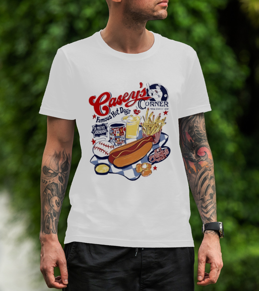 Casey's Corner Famous Hot Dogs Main Street USA Baseball Player Snacks T-Shirt