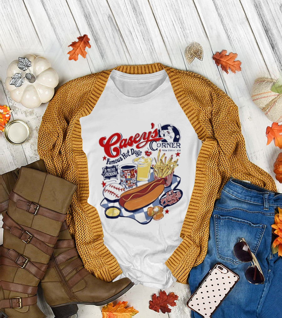 Casey's Corner Famous Hot Dogs Main Street USA Baseball Player Snacks T-Shirt