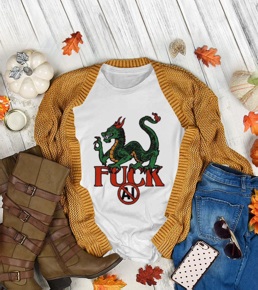Green Dragon Fuck No AI Symbol With Bold Red T-Shirt