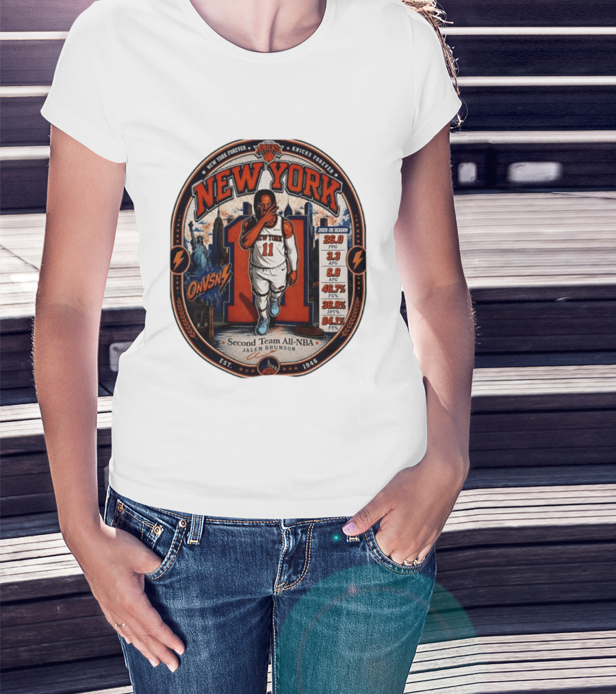 New York Knicks Jalen Brunson Second Team All NBA 2025 26 Season Stats T-Shirt