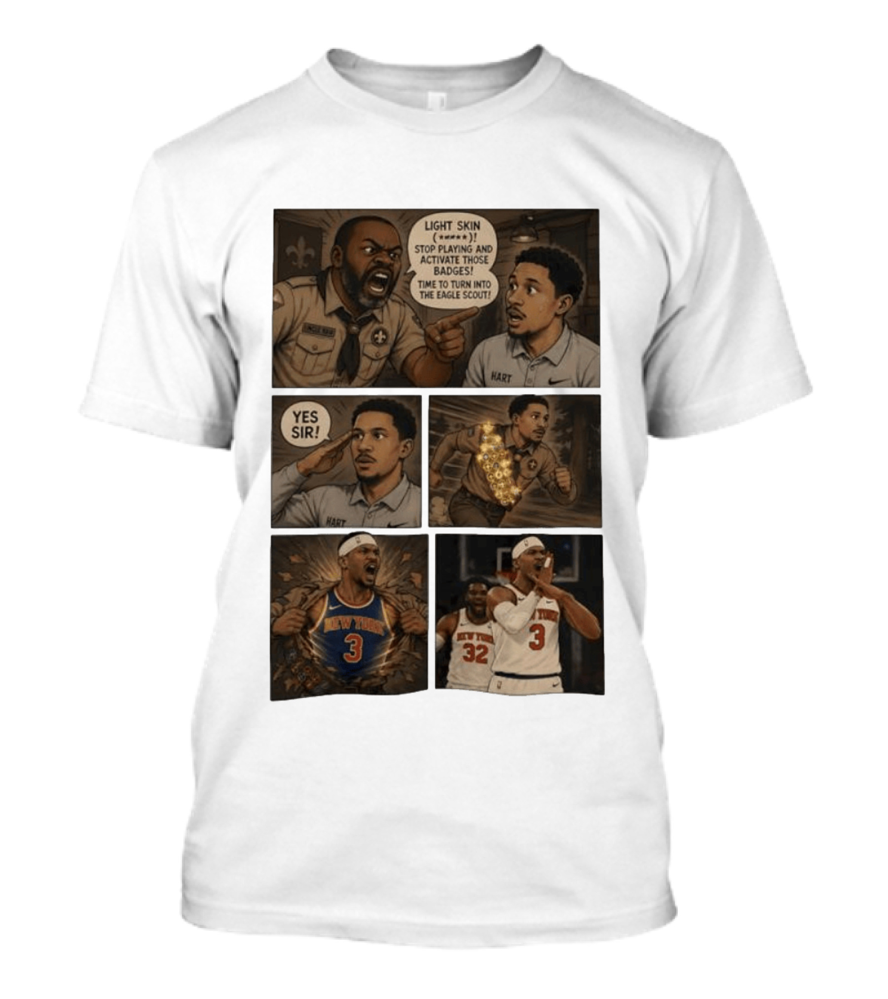 New York Knicks Josh Hart Light Skin Activate Badges Basketball Comic T-Shirt