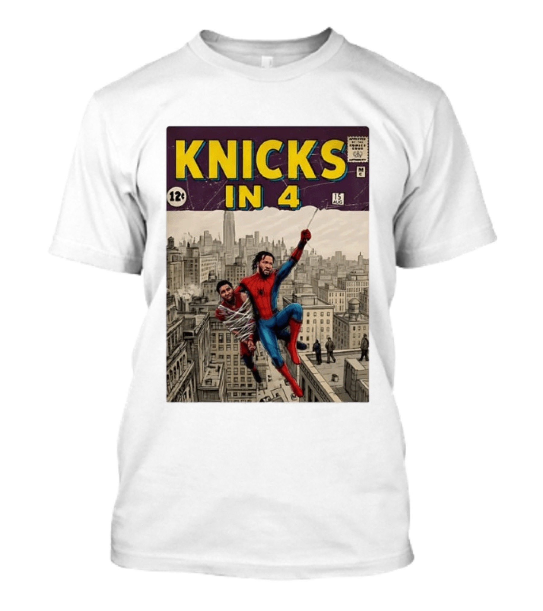 Knicks In 4 Comics Spider Man Derrick Rose Donovan Mitchell Basketball T-Shirt