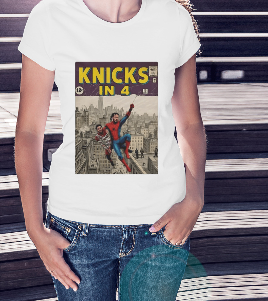 Knicks In 4 Comics Spider Man Derrick Rose Donovan Mitchell Basketball T-Shirt