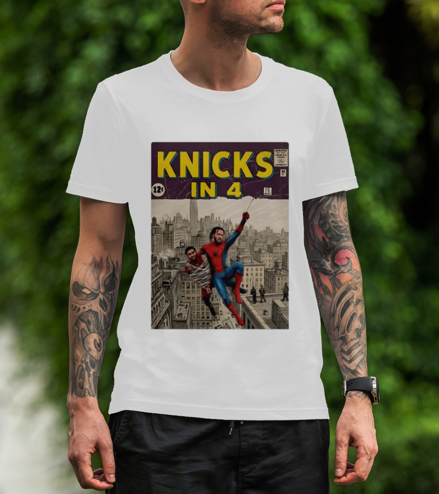 Knicks In 4 Comics Spider Man Derrick Rose Donovan Mitchell Basketball T-Shirt