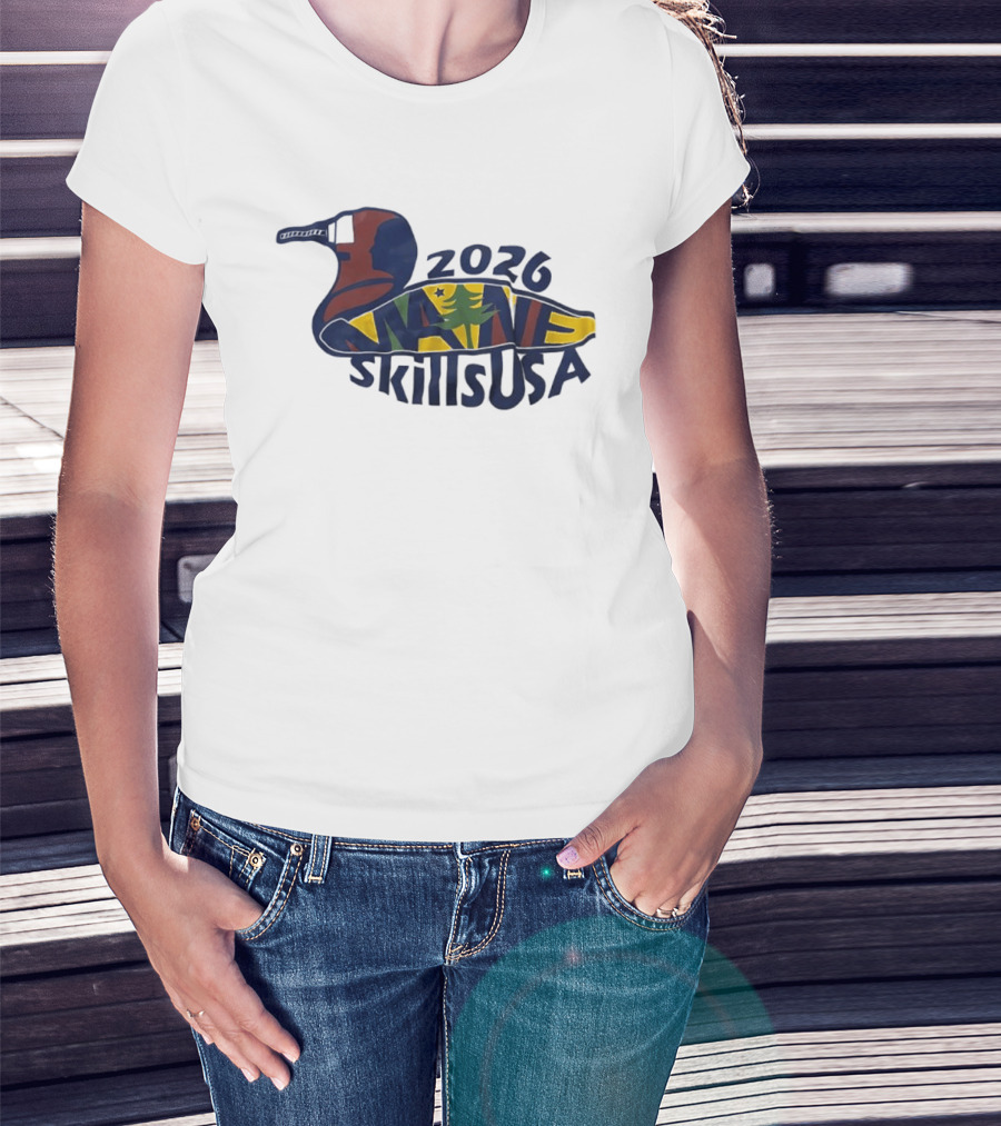 Maine 2026 SkillsUSA Loon Silhouette With State Flag T-Shirt