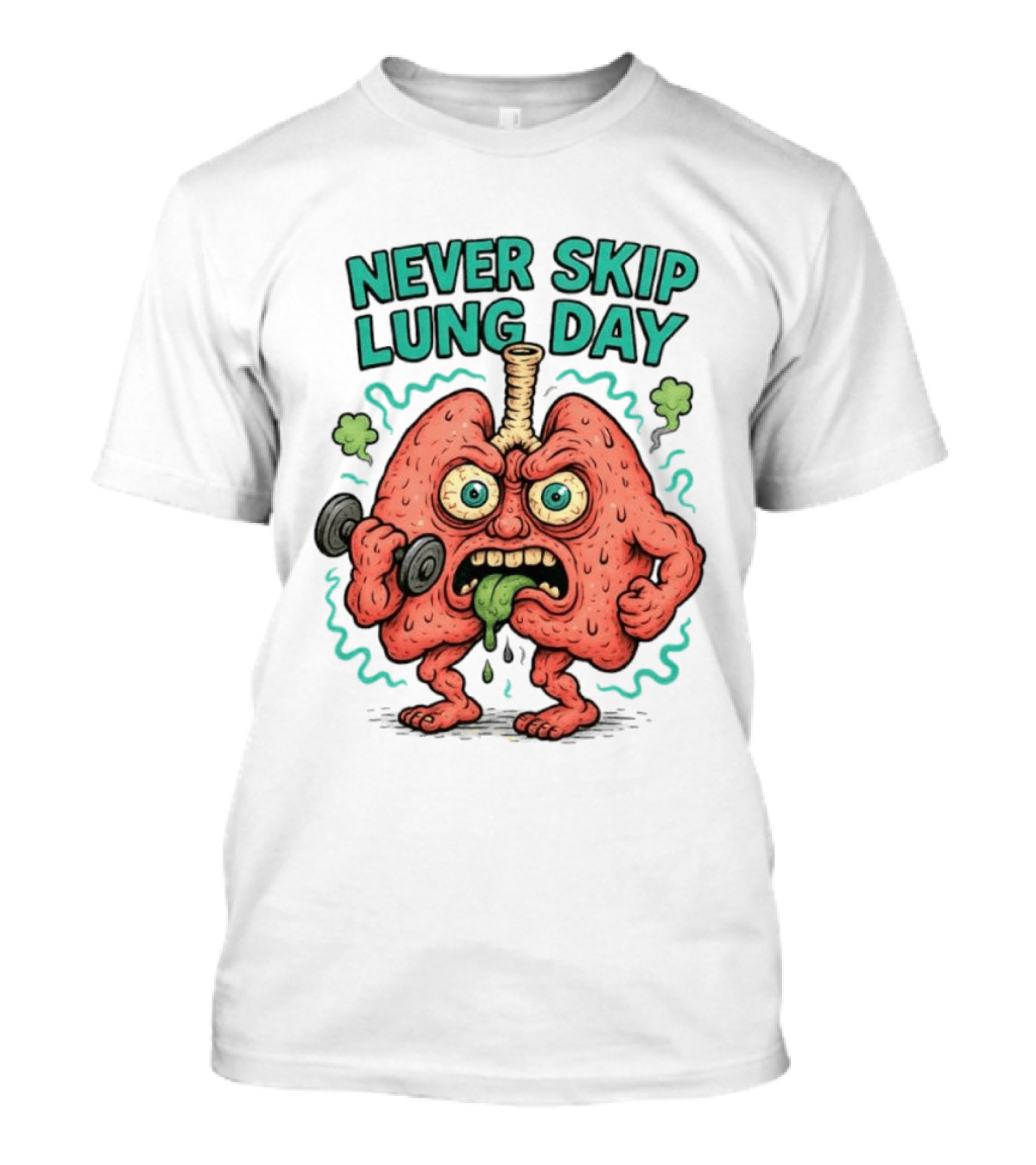 Never Skip Lung Day Funny Fitness Cartoon Lungs Lifting Weights T-Shirt