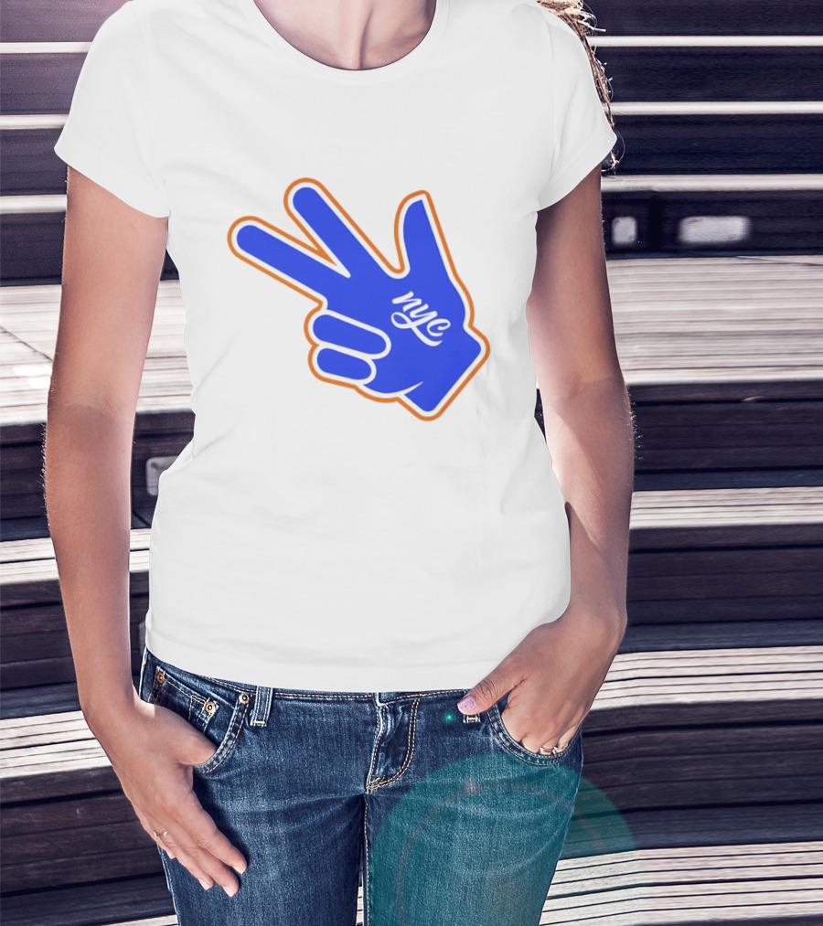 New York Knicks NYC Basketball Peace Sign Three Pointer T-Shirt