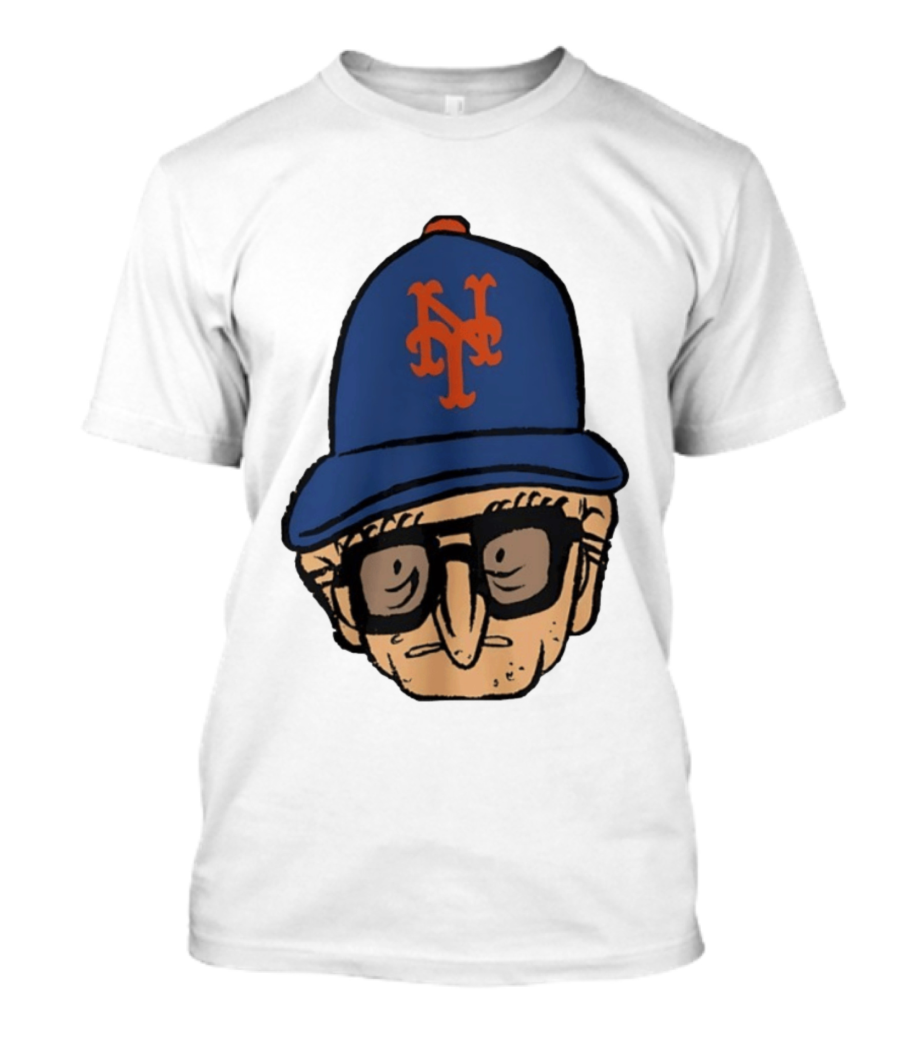 Old Jewish Men Big Head Caricature Mets Cap T-Shirt