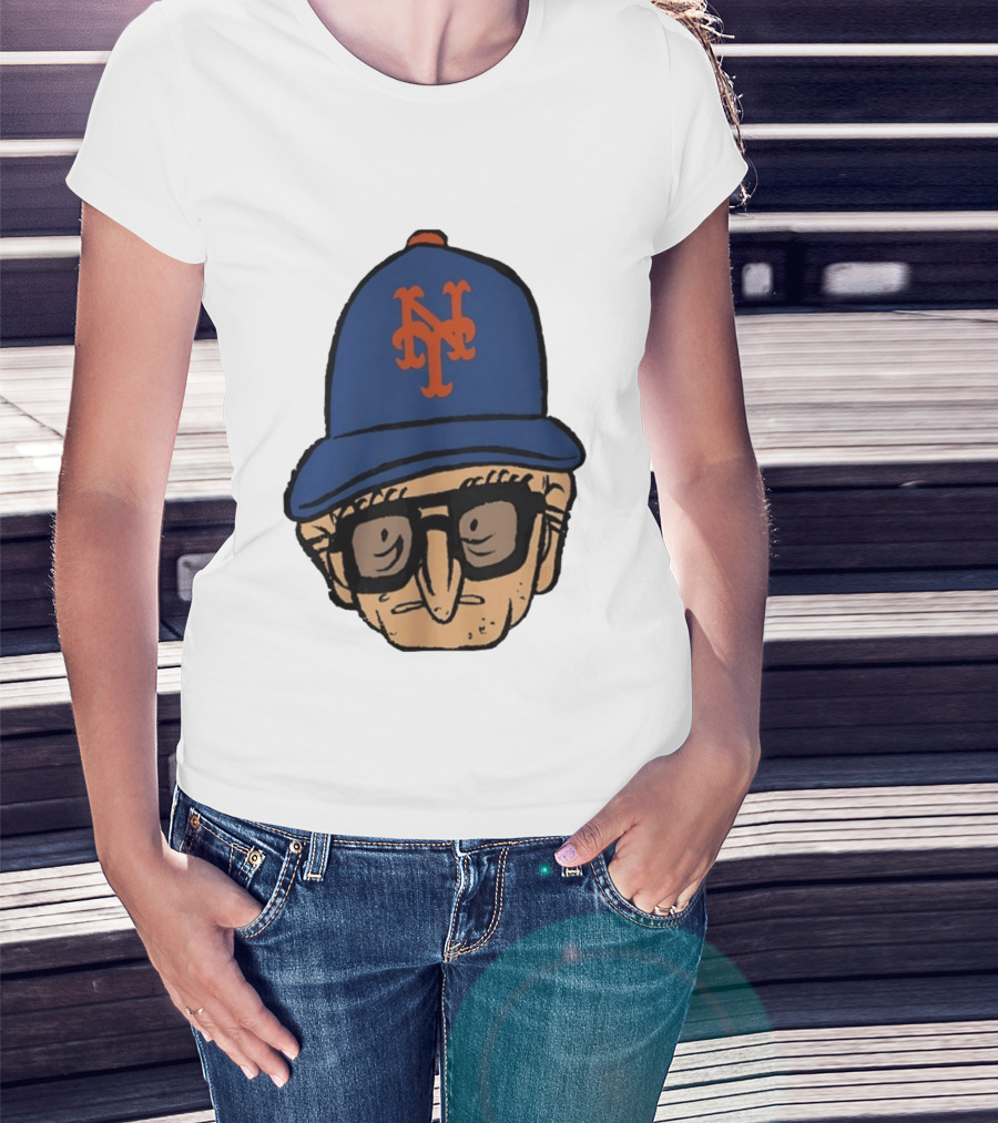 Old Jewish Men Big Head Caricature Mets Cap T-Shirt