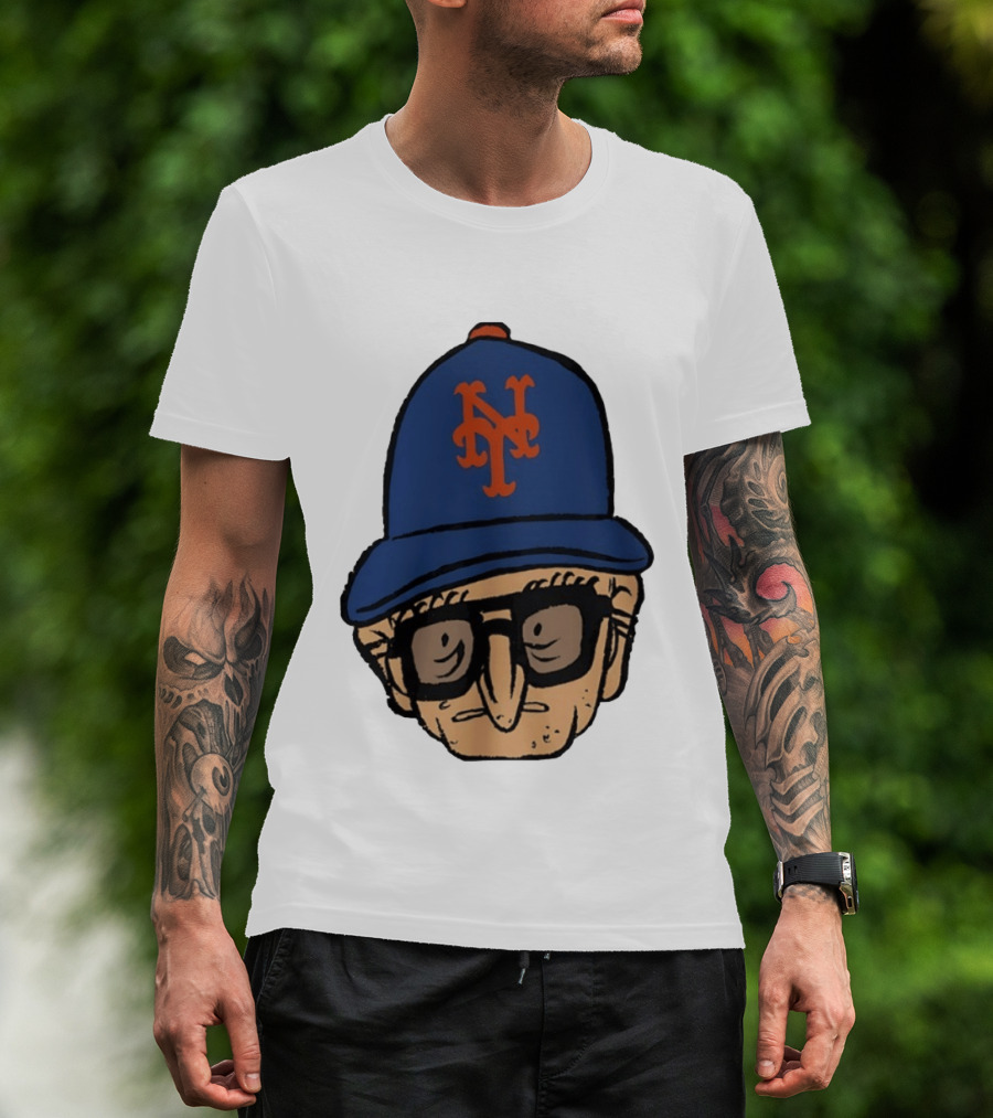 Old Jewish Men Big Head Caricature Mets Cap T-Shirt