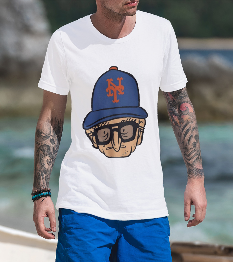 Old Jewish Men Big Head Caricature Mets Cap T-Shirt