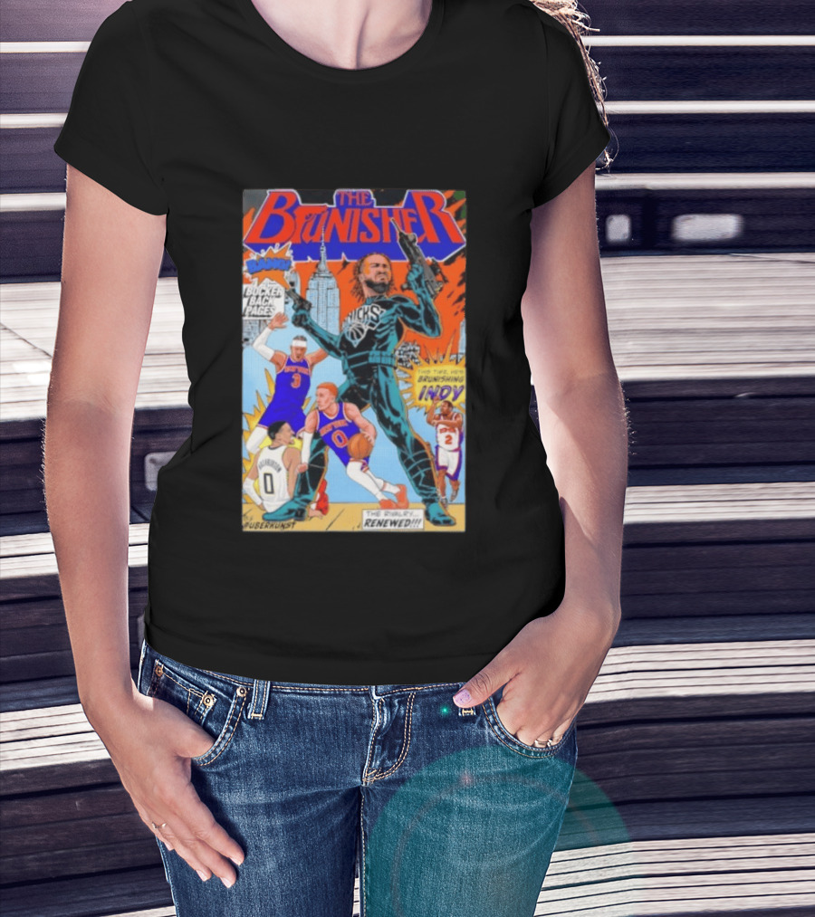 Knicks Comic Crossover The Brunisher Bocker Backpages Featuring Empire State Building T-Shirt