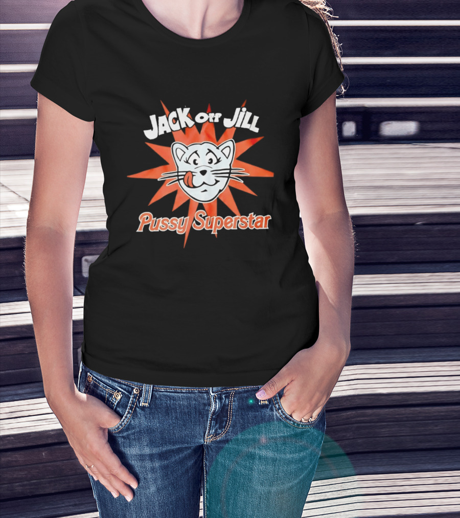 Jack Off Jill Pussy Superstar Retro Cat Face Sunburst T-Shirt