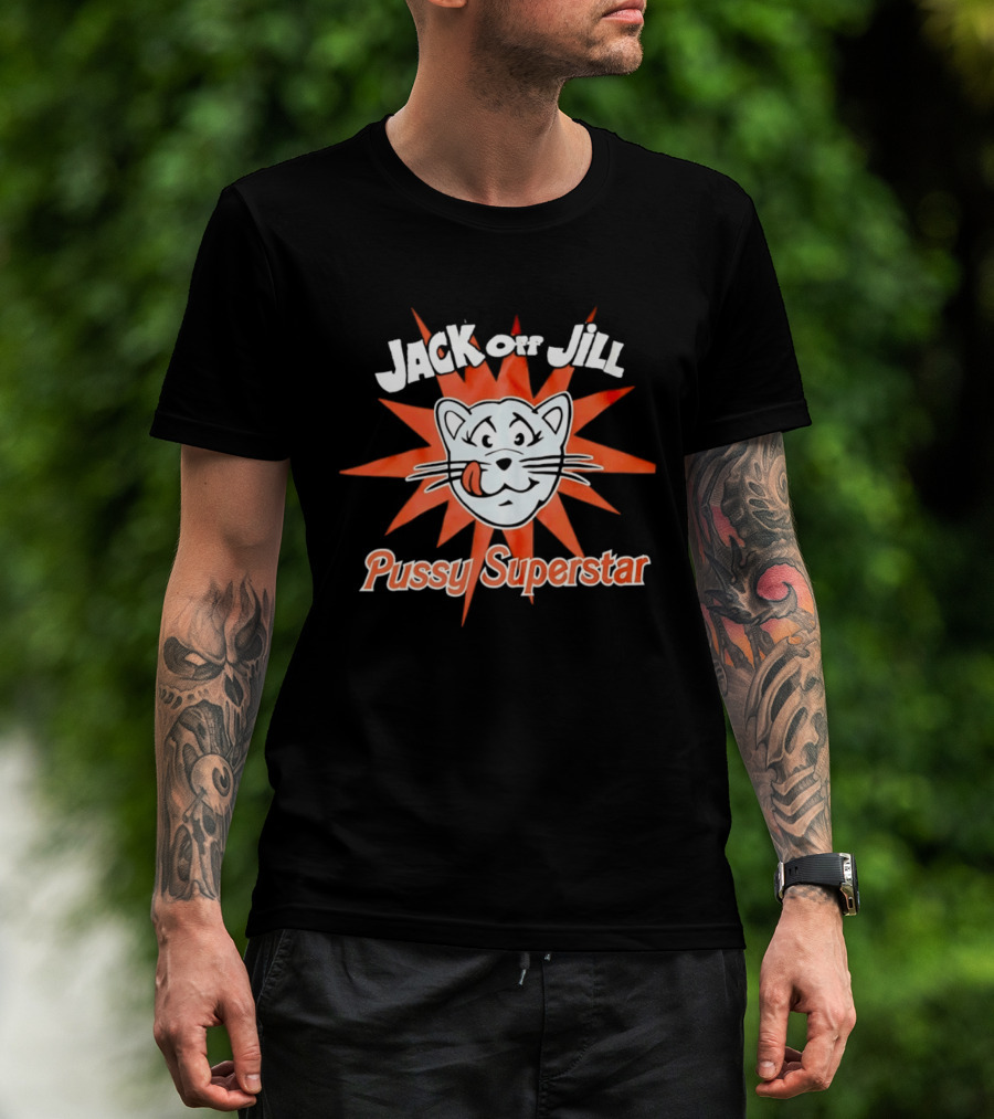 Jack Off Jill Pussy Superstar Retro Cat Face Sunburst T-Shirt