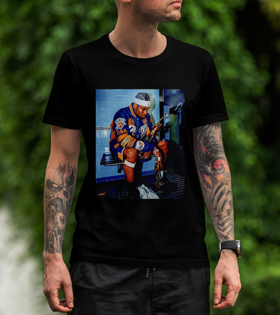 OKC Thunder Shai Gilgeous Alexander Back 2 Back MVP 2026 Locker Room Photo T-Shirt