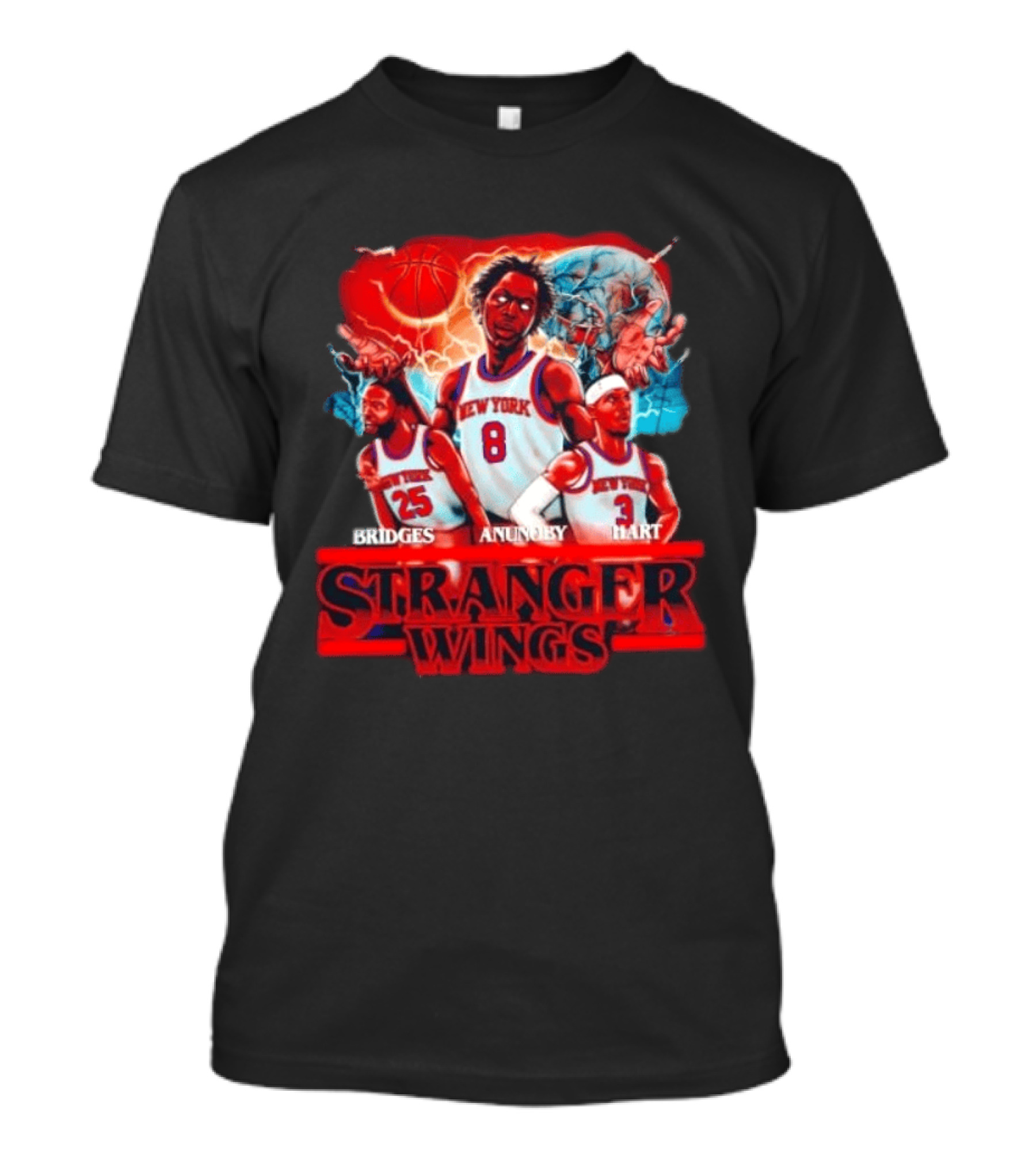 New York Knicks Bridges Anunoby Hart Stranger Wings Stranger Things Basketball T-Shirt