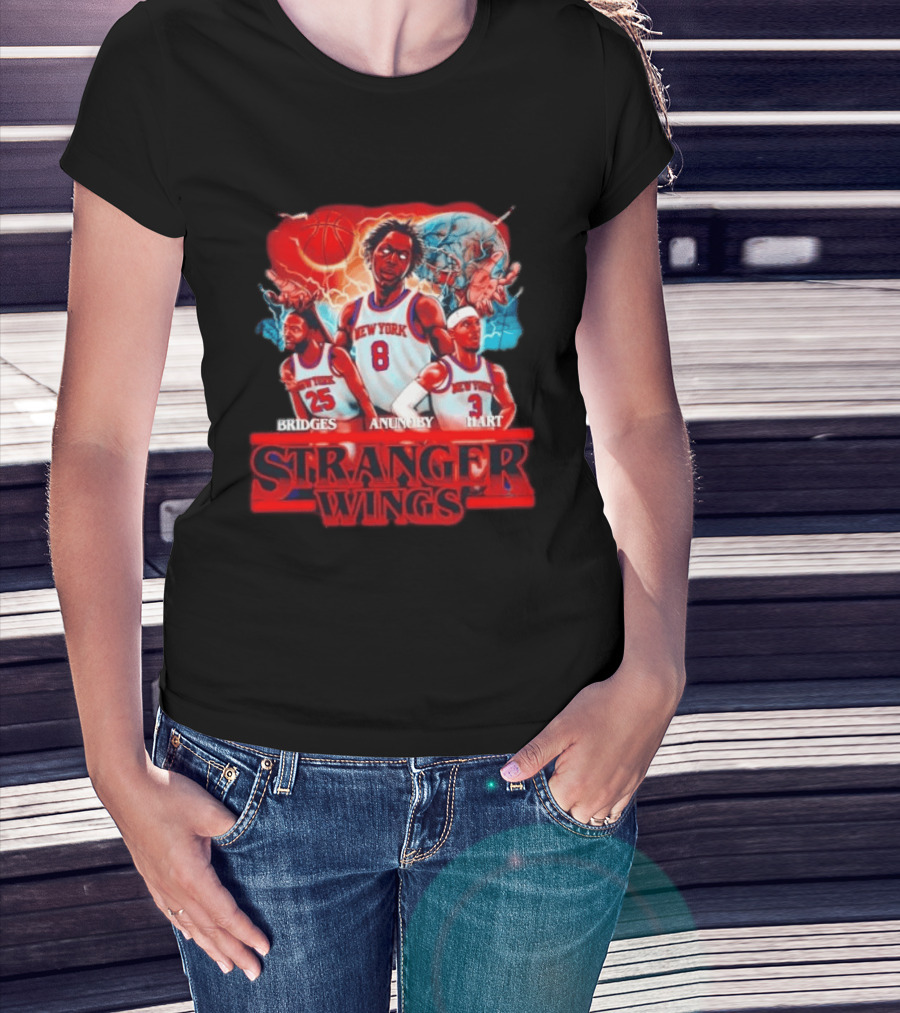 New York Knicks Bridges Anunoby Hart Stranger Wings Stranger Things Basketball T-Shirt