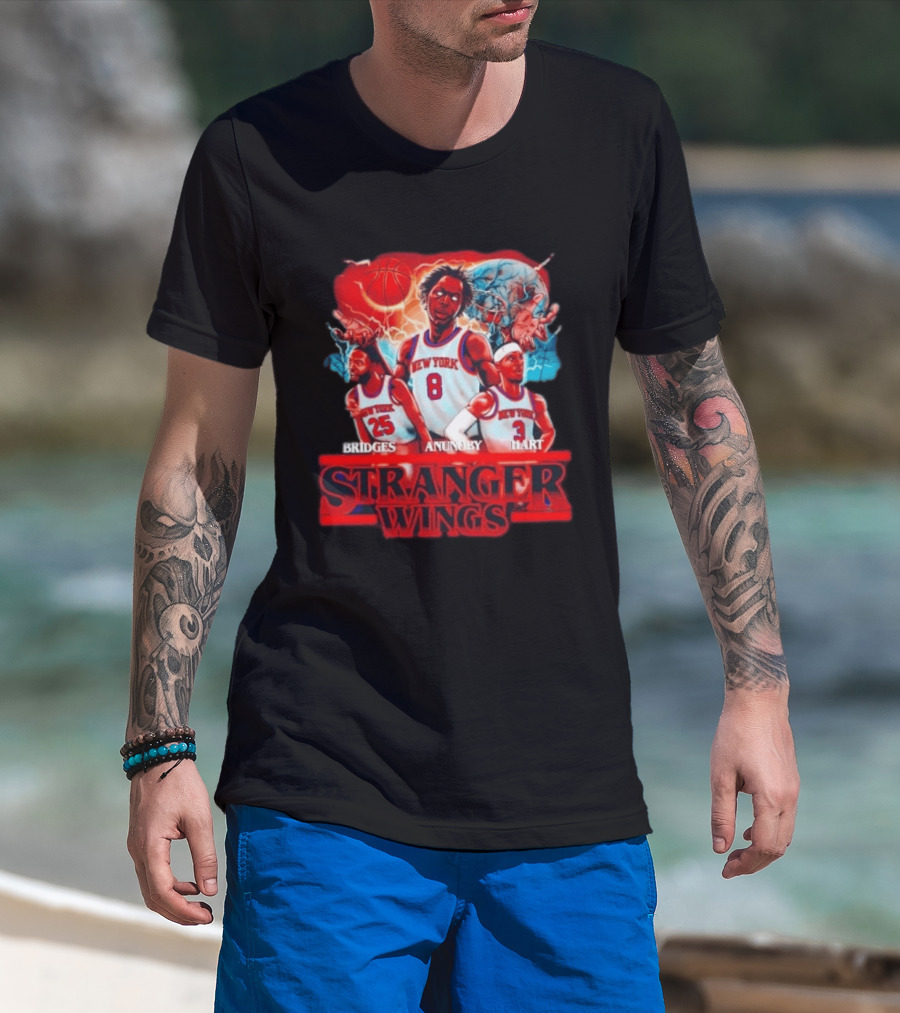 New York Knicks Bridges Anunoby Hart Stranger Wings Stranger Things Basketball T-Shirt