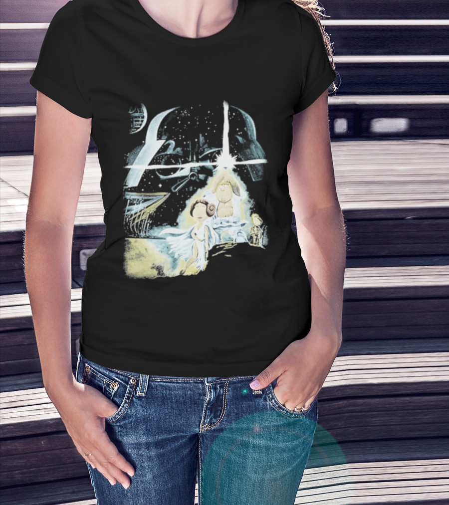 Star Wars Family Guy Princess Leia Lightsaber Spaceship Moon T-Shirt