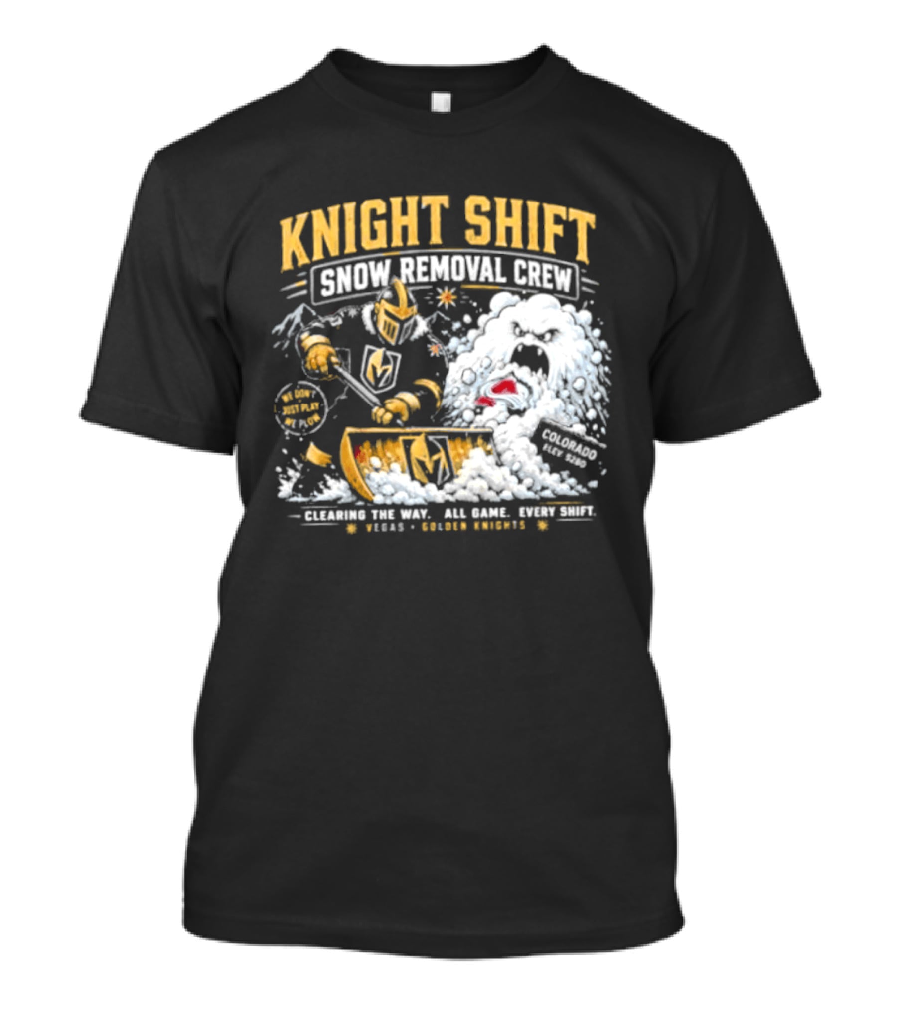 Vegas Golden Knights Knight Shift Snow Removal Crew Vs Colorado Avalanche Snow Battle T-Shirt