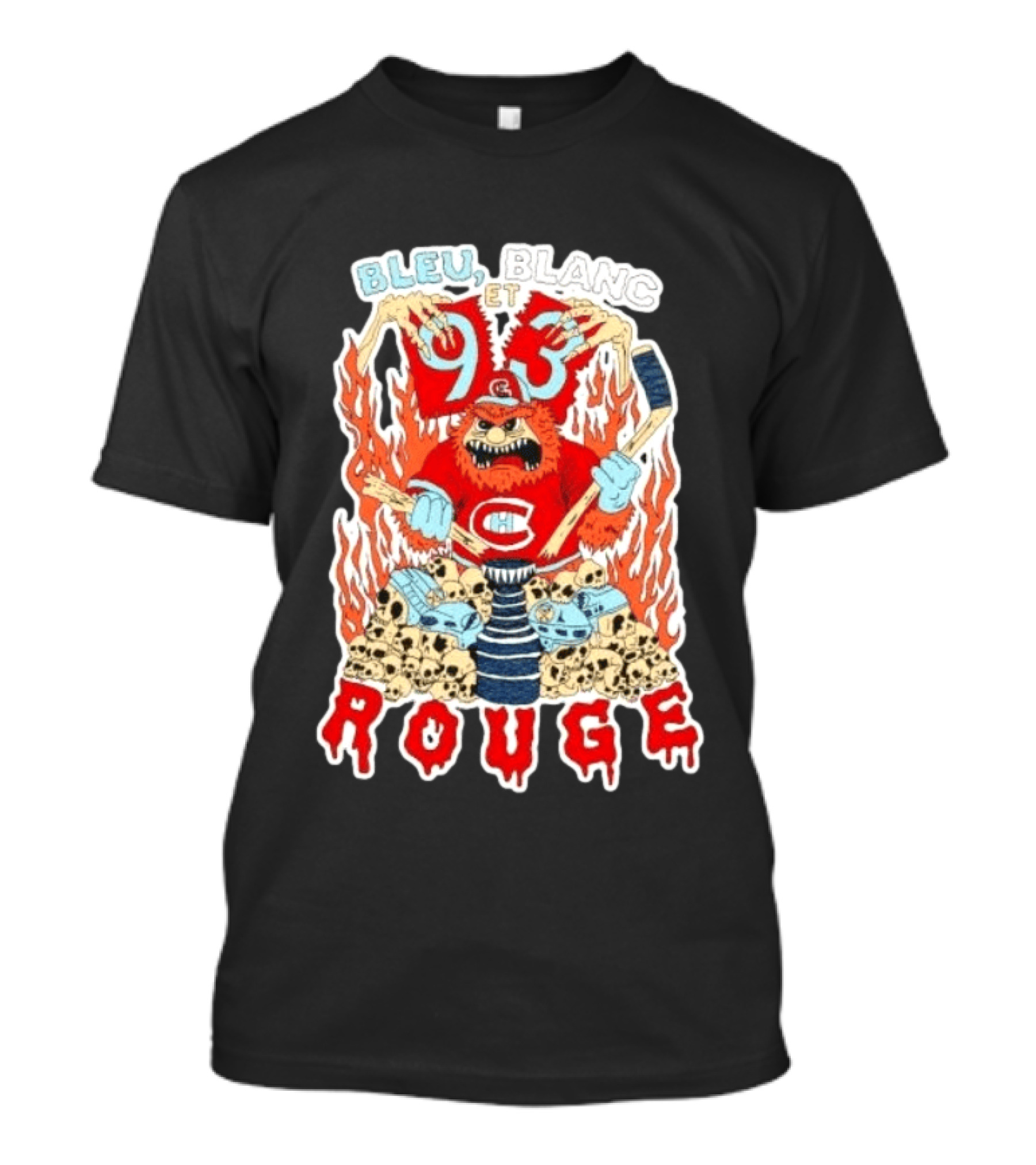 Bleu Blanc Et Rouge 93 Canadiens Hockey Monster T-Shirt
