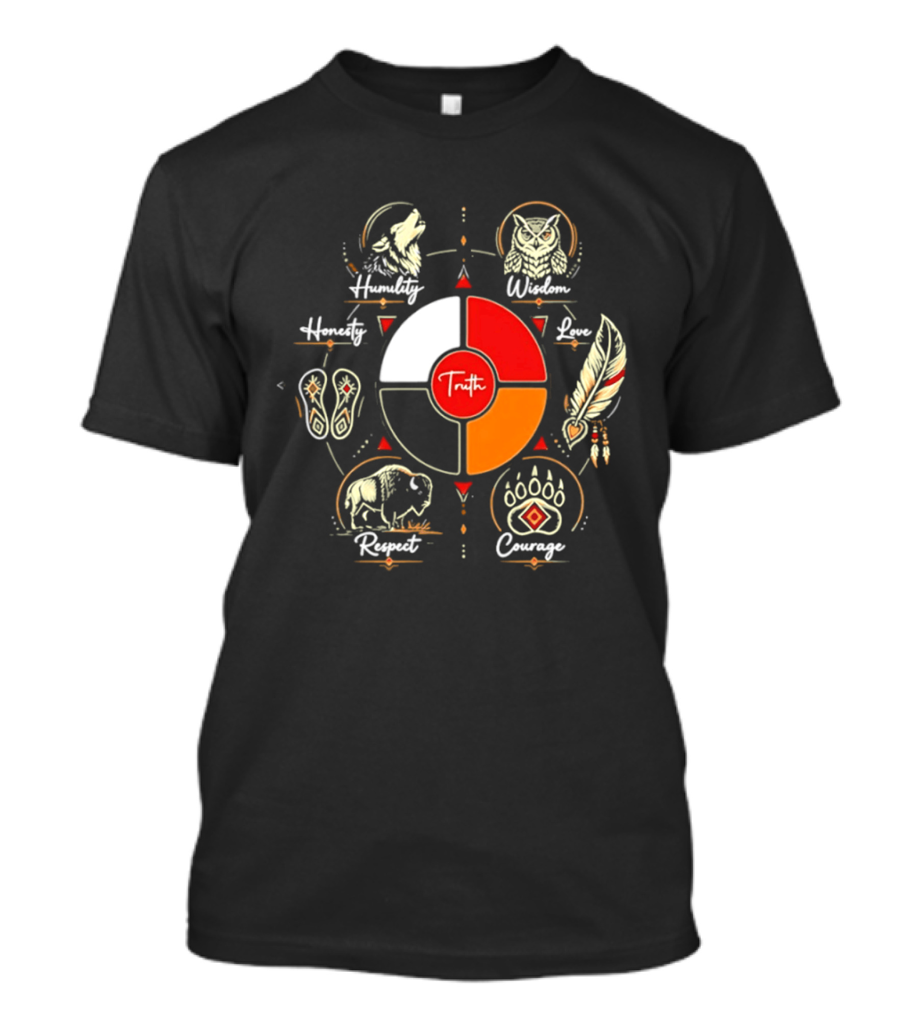 Truth Humility Wisdom Honesty Love Courage Respect Native American T-Shirt
