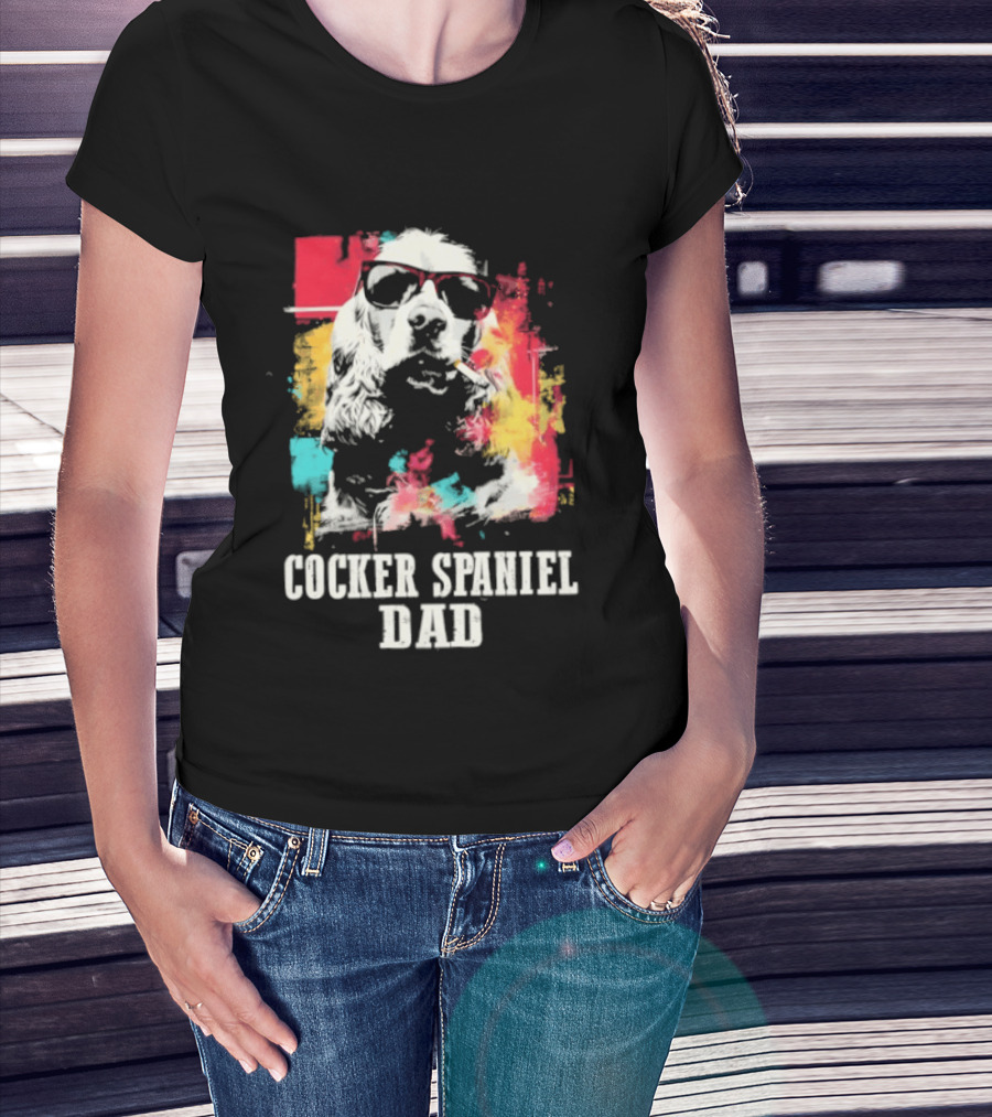 Cocker Spaniel Dad Colorful Sunglasses Father's Day 2026 T-Shirt