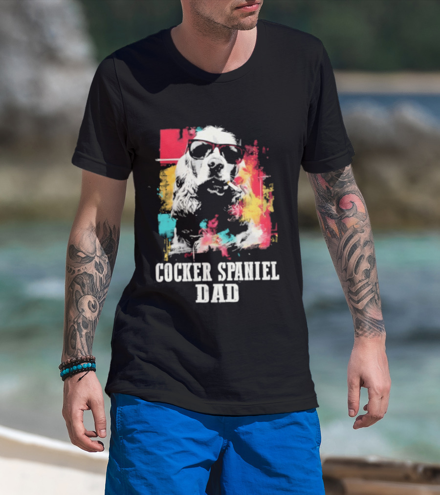Cocker Spaniel Dad Colorful Sunglasses Father's Day 2026 T-Shirt
