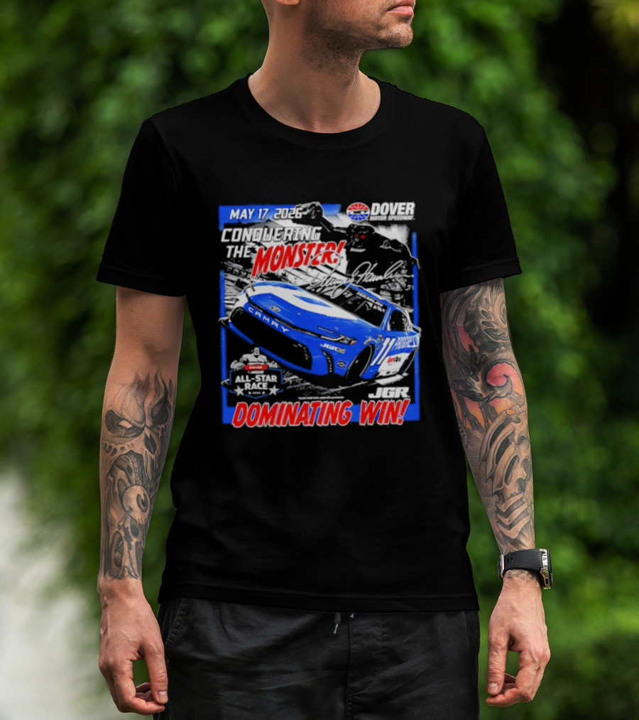 Denny Hamlin May 17 All Star Monster Dominating Win NASCAR Race Autographed T-Shirt